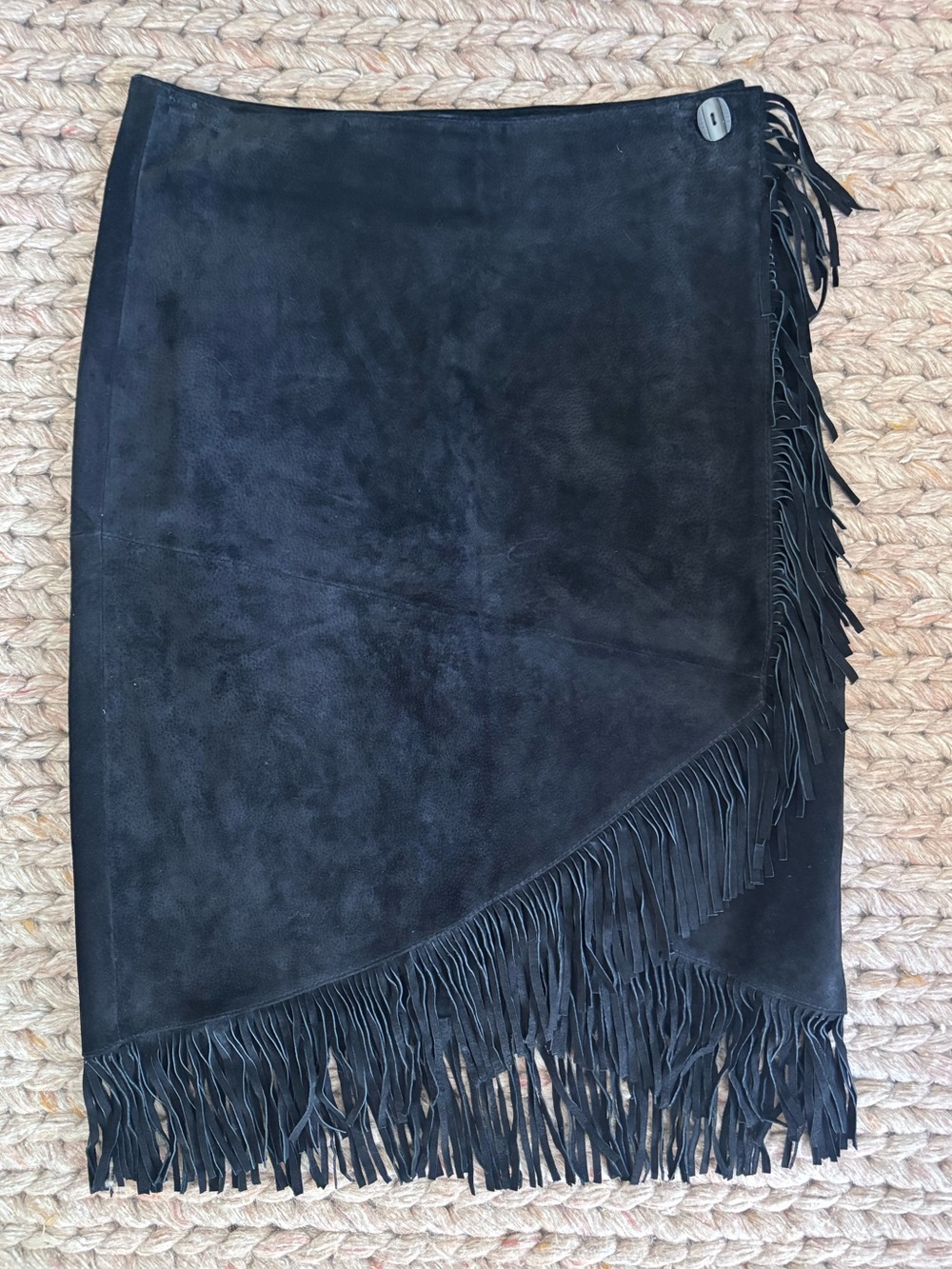 Vintage Black Suede Fringe Wrap Skirt